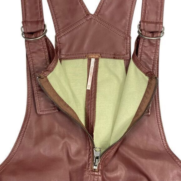 Free People Vegan Leather Dress Womens Size XS Burgundy Front Zip Western Mini - Picture 4 of 15